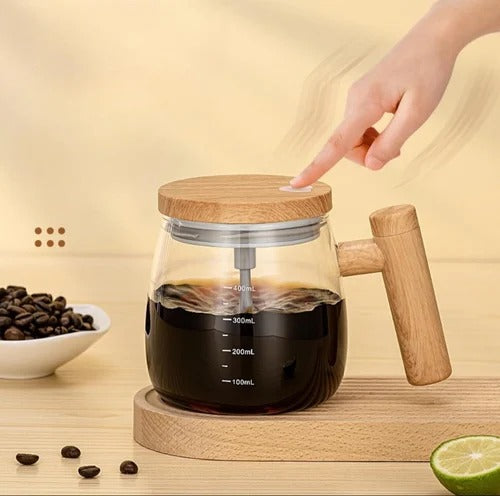 Self Stirring Coffee Cup With Wooden Handle