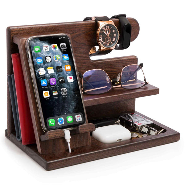 Wooden Phone Docking Station - Multifunctional Desk Organizer
